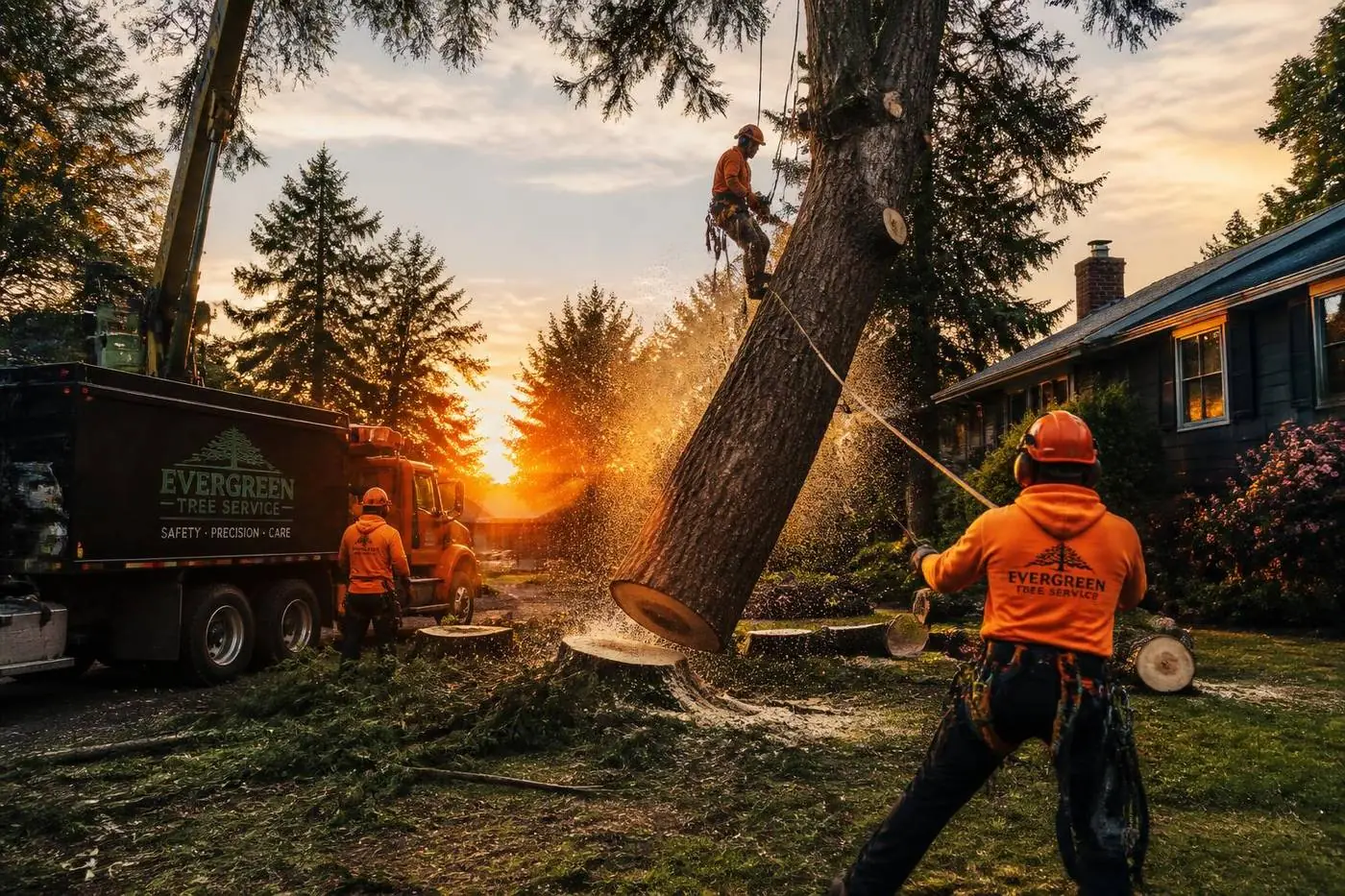 BTZ Tree Service crew trimming trees on a Michigan property